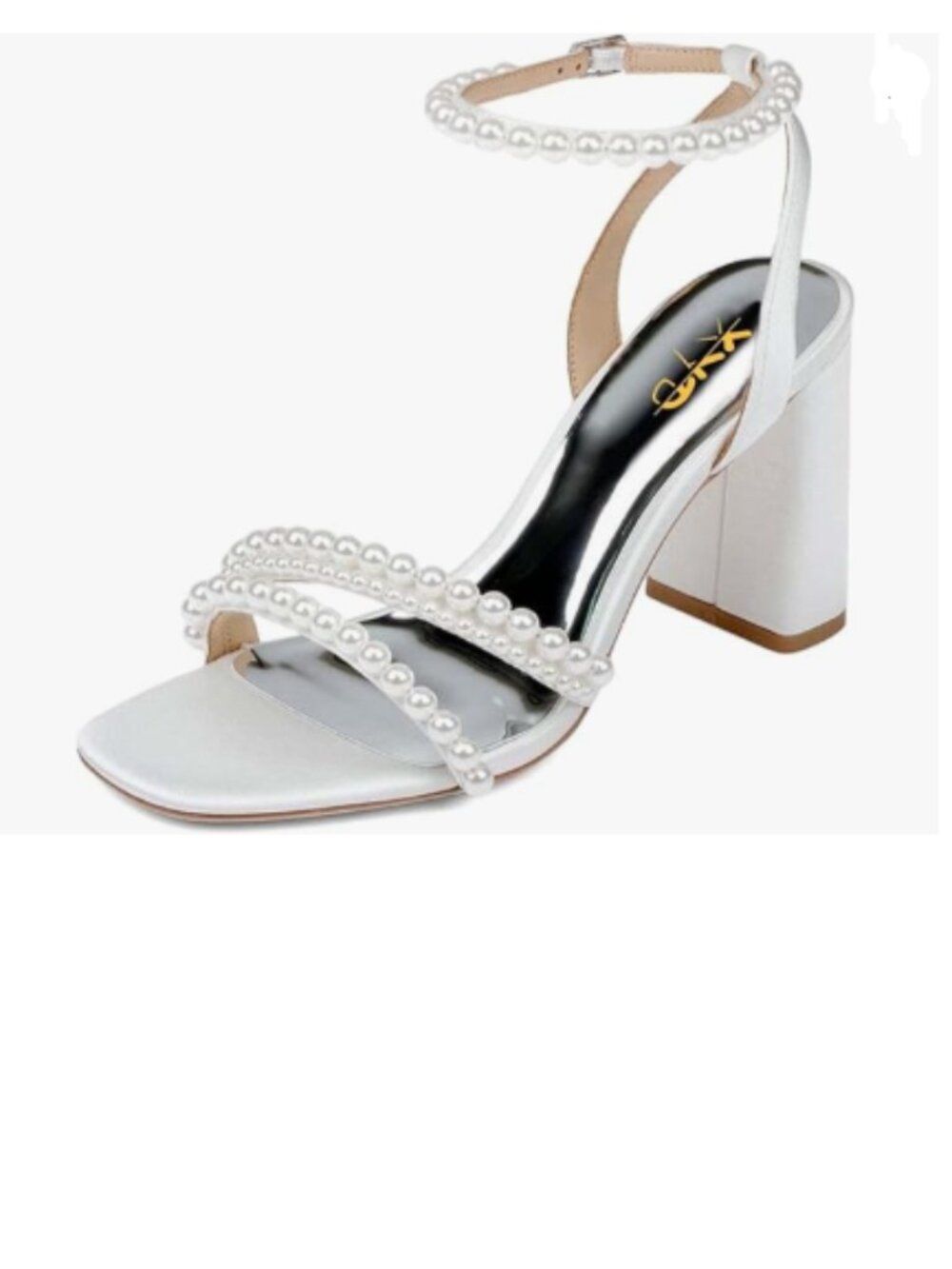 XYD Soft White Pearl Strappy Bridal Open Toe Sandals Block High Heels Shoes